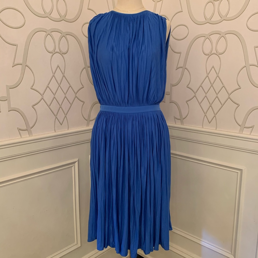 Tibi Blue Gathered Grecian Dress w/ Fitted Waist